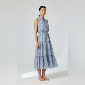 1. State Floral Dress Midi Blue White Tiered Skirt Feminine Flirty Effortless